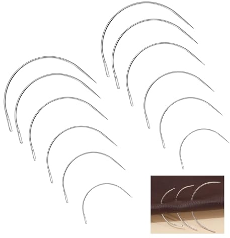 12 Stück Gebogene Nähnadel,Sattlernadel Rundnadel Dünn Leder Nadel Gebogen Nähen,Nadeln,Nähnadeln Set Polsternadeln,Hand Sticknadeln Leather Stopfnadeln,Nähutensilien für Lederbearbeitung Werkzeug
