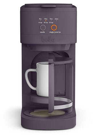 BELLA VersaBrew 2-in1 Coffee Maker, K-Cup compatible, Brew 3 Sizes Carafes & Single Serve Cups, Dishwasher Safe Reusable Filter & Filter Holder, Iced Coffee Function, 60oz Tank, Plum