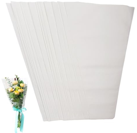 Corkwaw 60 Stück Blumenstrauß-Geschenkpapier, Blumenstrauß-Ärmel, Kraftpapier, Blumenstraußbeutel für Blumenladen, Einkaufszentrum, Blumenverpackung, Muttertag, Valentinstag (weiß)