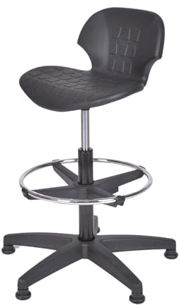 Topsit IND000118 Arbeitsstuhl aus Polyurethan, ergonomischer Arbeitsstuhl für Labor, niedrige Rückenstütze, höhenverstellbar und leicht zu reinigen, Stabiler Sockel mit Metallfußring und Füßen.