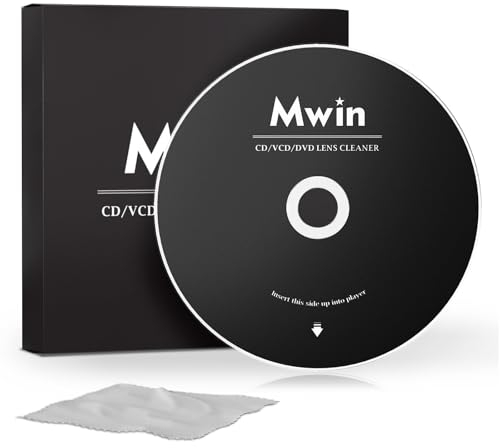 Mwin CD Cleaner Disc for CD Player, Safe and Effective Laser Lens Cleaning Disc with Microfibre Cloth, Lens Cleaner Set for Car and Home CD/VCD/DVD Player