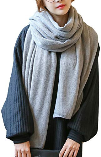 Kabelife Damen Strickschal XXL Lang Schal warm Grobstrickschal Schultertuch Oversized Herbst Winterschal 200cm x 50cm(Hellgrau)