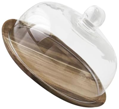 ABOOFAN Plateau à Gâteau en Bois avec Dôme en Verre, 1 Pièce | Desserts et Fruits, Usage de Table, Présentation Élégante pour Fête, Format Compact