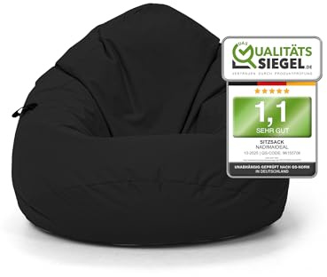 Nadimaideal Sitzsack Tropfenform Kastanie | Bodenkissen für Kinder & Erwachsene | Indoor & Outdoor | Gaming Sitzsack - Sitzkissen - Beanbag | Füllung EPS Perlen (Schwarz, XXL-Durchmesser 88 cm)