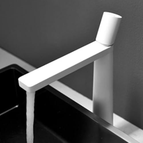 Grifo de lavabo alto para lavabo para lavabo de una sola manija, grifo mezclador frío caliente para lavabo de baño (blanco)