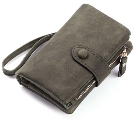 FALAN MULE Geldbeutel Damen mit RFID Schutz, Geldbörse Damen Kleine PU Leder, Münzfach Portemonnaie mit 16 Kartenfächer, Portmonee mit Reißverschluss Kette und Lanyard, Klein Brieftasche