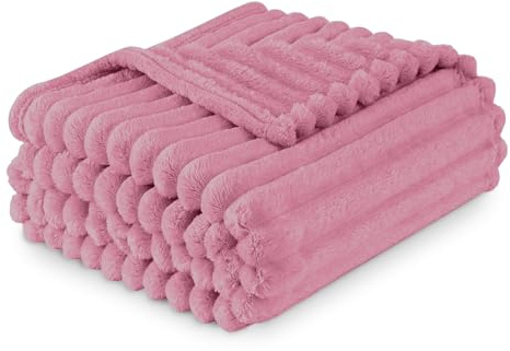 GC GAVENO CAVAILIA Sherpa Fleece Blanket Throw, Thermal Warm & Cosy Fluffy Throws For Sofa Large Bed Couch, Thick Blanket Ribbed Fur Throw 150 x 200 Cm, Blush Pink