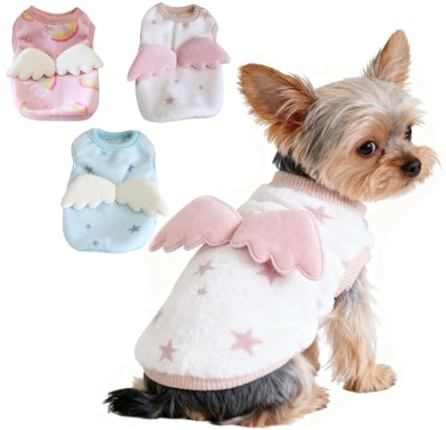 FLAdorepet 3 Packs Teacup Dog Cat XXS Clothes for Chihuahua Yorkie,Winter Warm Fleece Puppy Pet Clothes Sweater Shirt Vest for Mini Newborn Extra Small Dogs (Angel, XXXS(Pet Under 1LBS))