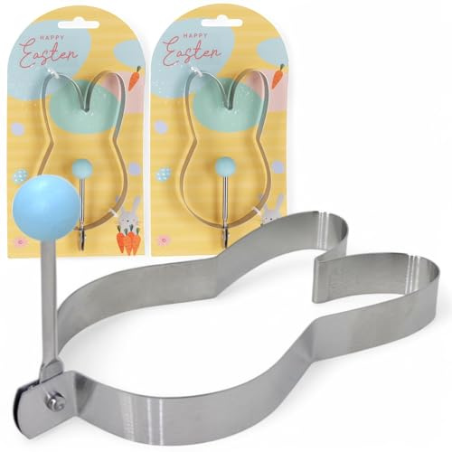 MIJOMA Spiegeleiformen 2er-Set – Osterhasen Backring aus Edelstahl mit klappbarem Griff – Perfekt für Spiegeleier, Pancakes & mehr – 7 x 12,5 cm