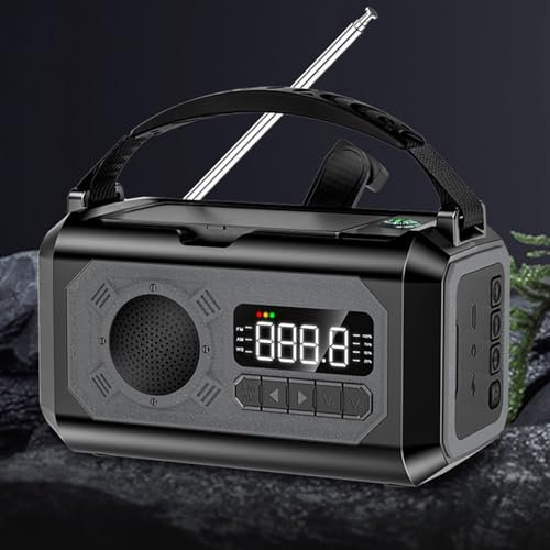 Solar Emergency Hand Crank Weather Radio Self Powered NOAA AM/FM/WB Radio Portable Power Bank, SOS Alarm & Flashlight for Indoor Outdoor Emergencies (Black)