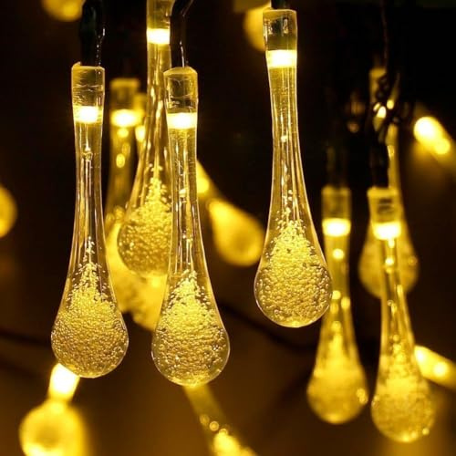 SUAVER Solar Lichterkette Aussen 13ft 20LED Kristall Tropfen String Licht,Wasserdicht 8 Modi Wassertropfen Fee Lichter Outdoor Garten Dekoration Licht Solarbeleuchtung für Party Balkon (Warmweiß)