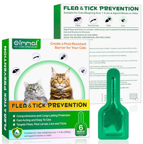 Ver-mi-fu-ge tópico en gotas para gatos 6 unidades, Ver-mif-UG-e Spot on para gatos, prevención de pulgas y garrapatas, fórmula natural fuerte, protección contra las alergias cutáneas, de 6 meses