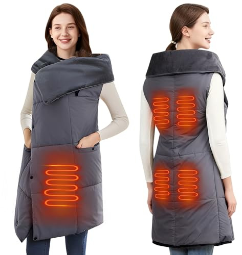 Pengrity Coperta Termica USB con Batteria da 10000 mAh, Coperta Riscaldata Senza Fili, Portatile Coperta Riscaldante Elettrica, con 6 Zone di riscaldamento, 3 Livelli di Temperatura, per Casa, Ufficio