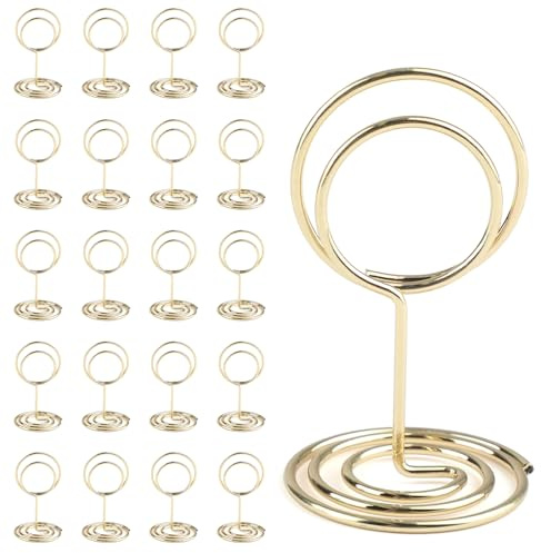 UIHRLM 20PCS Table Number Holders, 2 Inch Mini Gold Photo Holders for Tables, Metal Table Number Stands Photo Memo Clip for Wedding, Graduation, Party, Restaurant, Office, Home, Centerpiece Decor