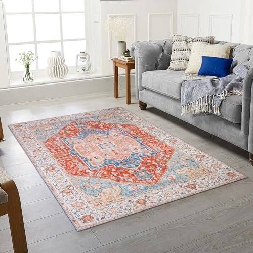 Area Rugs for Bedroom Living Room Multi coloured Washable Rugs for Entryway Kitchen Mat Non Slip Bedside Vintage Rug, Soft Oriental Rug Accent Floor Carpet for Home Decor (GETA, 160 X 230 CM)