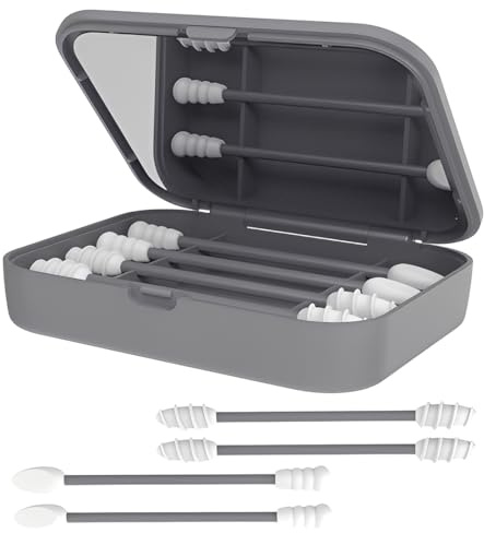 AEKZOX Lot de 4 Coton Tige Réutilisable en Silicone pour Nettoyage Oreille Adulte et Bebe Bâtonnet Spirale pour Maquillage avec Boîte de Rangement