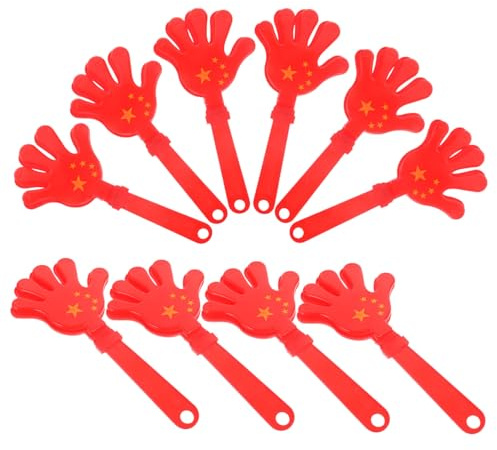 Toyvian Hand Clappers Noise Makers Party Favors 28cm Red Flag Design Plastic Cheering Props for Sporting Events National Day Support 10pcs Set