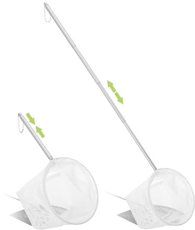 Nogeqi 2 retini per acquario, piccola rete da pesca con manico in acciaio inox estraibile, per acquari, piccoli laghetti di pesci e gamberetti, 8 cm, 10 cm