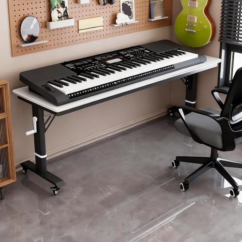 Soporte ajustable para teclado de piano con ruedas, soporte elevador de teclado eléctrico resistente para 54-76 teclas, tablero de partículas y mesa de soporte de metal