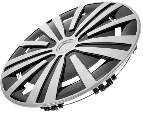 GANAZONO Enjoliveur de Roue 14 Pouces en Acier Argenté et Noir Couvre-Moyeu Robuste et Décoratif pour Jantes Automobiles Accessoire de Protection Solide pour Voiture