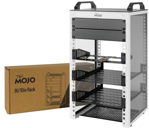 Tecmojo 10 Pulgadas 9U Mini Rack de Escritorio, 200mm de Profundidad, Armario de Red con Ranura SBC, Placa Adaptadora Micro HDMI a HDMI, Cubierta Ciega, Blanco