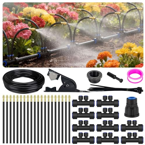 Drip Irrigation System 2 Ports - 360° Adjustable Garden Watering System 10m with 20 Nozzles, Drip Irrigation Kit for Garden, Yard, Lawn, Greenhouse, Plants, 12mm Hose