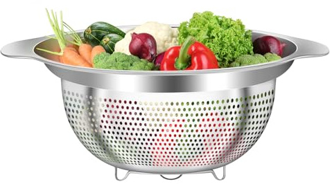 QCQHDU Stainless Steel Colander for Kitchen Pasta Rice Strainer for Spaghetti Fruit Vegetables Cooking Food, 3 Quarts Metal Mesh Stainless Steel Strainers and Colanders, Dishwasher Safe, 1 Pack