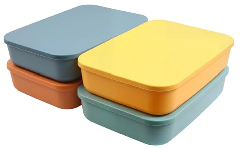 MaxEarn 4Stk 7L Bunt Kunststoff Aufbewahrungsbox mit Deckel, 36.5x26x7.5cm Stapelbare Aufbewahrungsbehälter mit Deckel in 4 Farben, Kunststoffbox Organizer Box für Regale, Küche, Badezimmer, Büro
