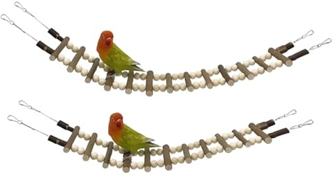 Huxibai 2 Stück Leiternbrücke für Vögel, Schaukelbrücke aus Holz, Kletterbrücke, für Hamster, Eichhörnchen, Zuckersegelder, Agapornis, Kakadus, Wellensittiche