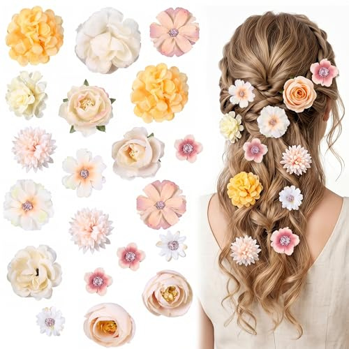 20 Stück Haarschmuck Blumen, Blumenschmuck Haarspange Bohemian Accessoire für Party, Hochzeit, Alltag