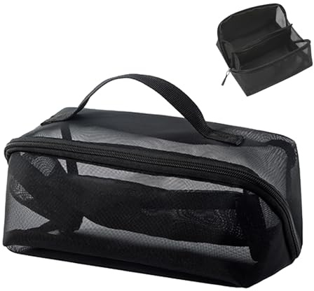 KASESSS Trousse Maquillage en Filet à Large Ouverture à Plat, Portable Transparente Trousse De Toilette Femme avec Poche pour Pinceaux, Makeup Bag De Voyage Respirante, Make Up Bag Grande Capacité
