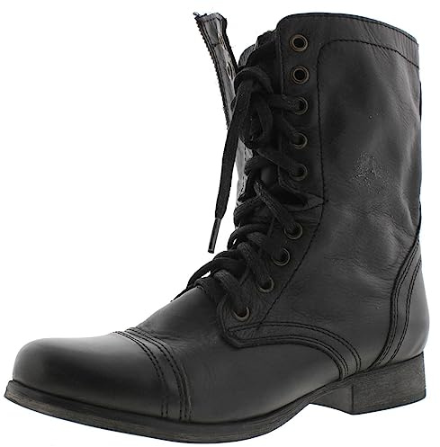 Steve Madden Women's Troopa Lace-Up Boot, Black Leather, 6.5 M US