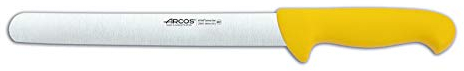 Arcos Serie 2900 - Caja 6 uds Cuchillo Fiambre - Hoja de Acero Inoxidable NITRUM de 250 mm - Mango inyectado en Polipropileno Color amarillo (6 UDS)