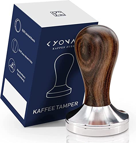 KYONANO 58mm Coffee Tamper, Espresso Tamper 58mm, Espresso Machine with Stainless Steel Base and Chacate Preto Wooden Handle, Suitable for Homemade Coffee at Home Coffee Shop