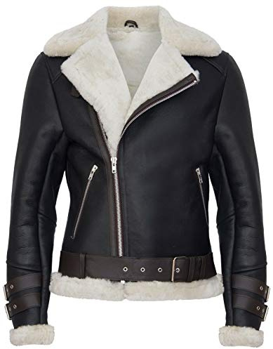 Infinity Leather Giacca in Pelle da Motociclista Marrone in Shearling in Vera Pelle di Montone retrò RAF B3 Pilot da Uomo XS