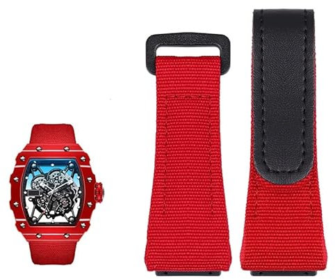 AEMALL Echtes Lederband, geeignet für Richard Mille Nylonband, Herren RM50/53 Schraubendreher, Vier-Sterne- oder Fünf-Sterne-Schraubenkopf, 25 mm (Farbe: Rot Schwarz, Größe: 25 mm)