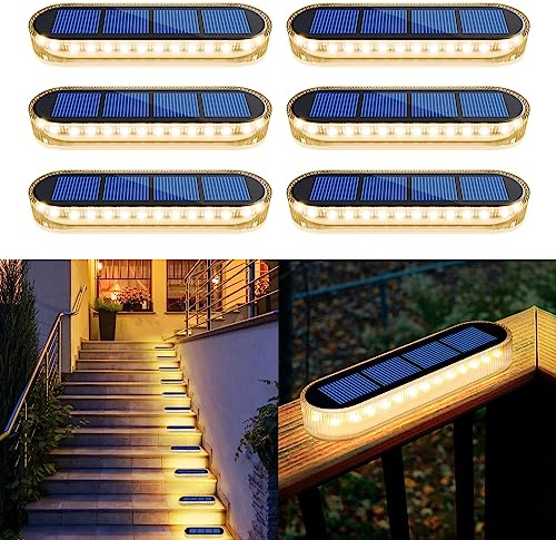 YiLaie Solar Deck Lights, LED Solar Step Lights, IP68 Waterproof 6 Pack | Solar Dock Lights Outdoor, Warm White,Solar Powered, 1000mAh Battery, Auto On/Off, Solar Lights for Garden Step Patio Lawn