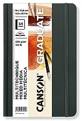 CANSON Graduate Book Mixed Media - Carnet cousu 64 pages - Double Face : Texturée Et Lisse - 14x21,6cm - 220g/m² - Naturel