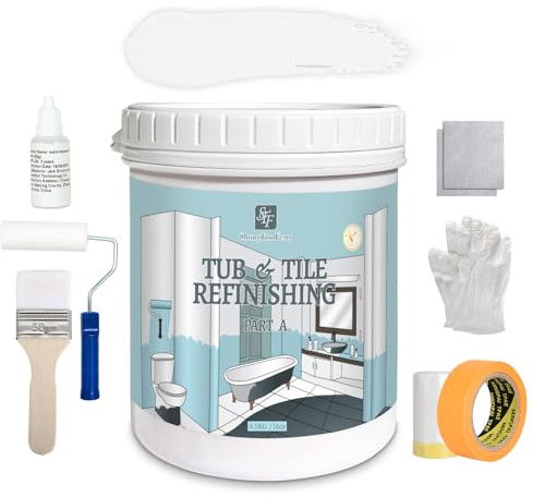 White Ceramic Tub and Tile Refinishing Kit - Bathtub, Bathroom Wall, Countertop, Sink Paint - Easy to Use, Waterproof, Low Odor, No Toxic (White 16.0 FL Oz, 25-30 sq.ft)
