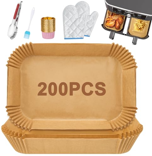 200 Piezas Papel Freidora Aire, Papel Antiadherente, Moldes Compatibles con Ninja AF300EU/AF400EU/Cecotec/Masterpro