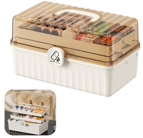 LPAMABA Medizinbox Medicine Apotheken Box Hausapotheke Kiste Medikamente Aufbewahrungsbox Apotheken Organizer Medizin Aufbewahrung Medizinkoffer Erste Hilfe Box Medizintruhe mit Griff 32x17x17cm