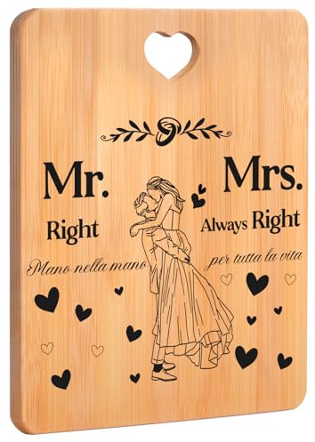 Regalo Anniversario Matrimonio, Regali di Coppia, Tagliere di Bambù Mr & Mrs, Regalo di Nozze per Marito Moglie, Regalo Anniversario per Lui e Lei, Regalo Fidanzato Fidanzata.