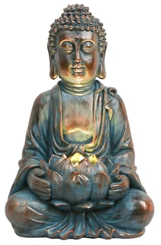 TERESA'S COLLECTIONS Meditating Buddha Solar Resin Garden Statue 7.1
