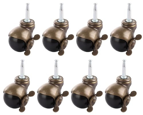 5 cm Caster Wheels Pack of 8, Ball Castors Wheels with Brakes, 360° Swivel Antique Brass Castors Heavy Duty, Slilent Casters for Furniture, Sofa, Chair, Cabinet