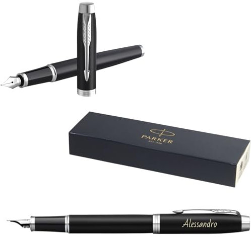 PARKER IM Core Füllfederhalter mit Gravur | Premium Stift | Geschenkbox | blaue Tinte | personalisiertes Geschenk | Namen | graviert | Füller | Geburtstag Geschenkidee (Matte Black C.C.)