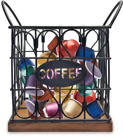 Hniuyun Coffee Pod Holder for Counter, Large Capacity K Cup Holder Organizer, Coffee Bar Basket with Wooden Base for Kitchen Office Desktop