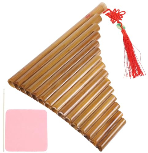HANABASS Bambus Panflöte 15-Loch Chinesische Folk Panflöte für Anfänger Braune Tragbare Panpipe aus Naturbambus