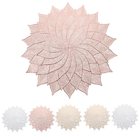 POPETPOP Set 6 Tovagliette Rotonde Hollow Out in Pvc Resistente Al Calore, Tovagliette Moderne Per Cucina e Feste, Decorazione Tavolo Da Pranzo Stile Scandinavo Design Sfumato Oro Rosa e Argento