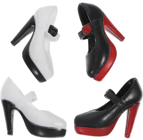BESPORTBLE Zapatos de Muñeca de Juguete Tacones Altos Pequeños para Muñecas de 30 Cm 2 Pares Zapatera Negro Suela Roja y Suela Negra y Juegos Infantiles