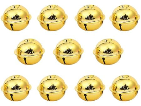 Qiantull 20 Stück Glöckchen zum Basteln Metallglocken Glocken Schellen Stern Weihnachtsglocken Glöckchen Weihnachtsbaum Anänger Glocke für Weihnachten Festival Heimdeko Gold 40mm(20pcs)